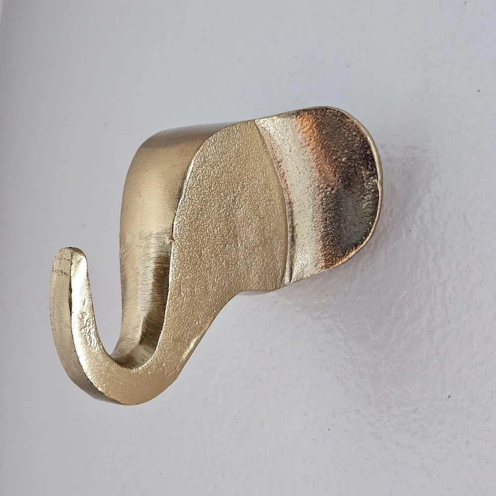 Metal Gold tone Elephant head Wall Hook Minimalist home décor